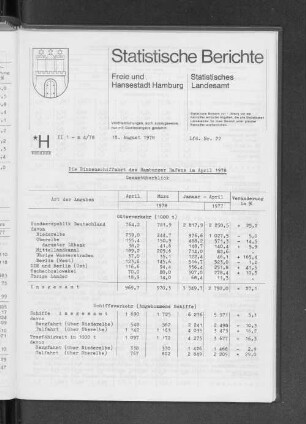 Die Binnenschiffahrt des Hamburger Hafens im April 1978 : Lfd. Nr. 22