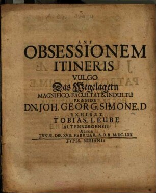 Obsessionem Itineris Vulgo Das Wegelagern