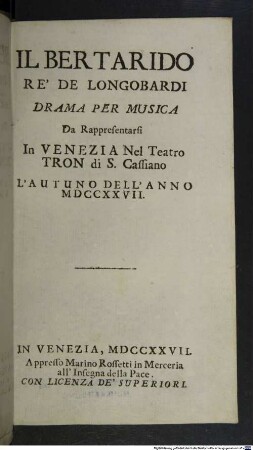 Il Bertarido rè de Longobardi