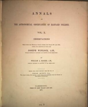 Annals of the Astronomical Observatory of Harvard College. 10