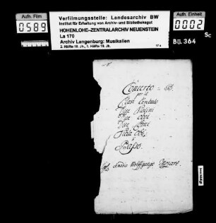 Wolfgang Amadeus Mozart: Concerto in B. / per il / Clavi Cembalo / Due Violini / Due Oboi / Due Corni / Viola obl. / & Basso. / Sig. W.A. Mozart / [KV 238].