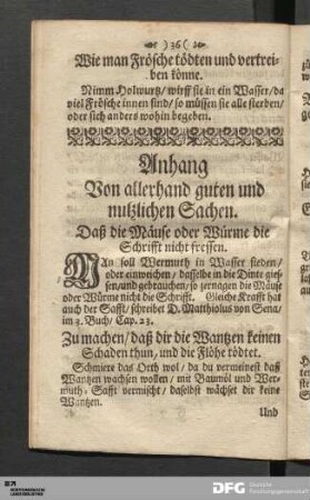 Anhang Von allerhand guten und nutzlichen Sachen.