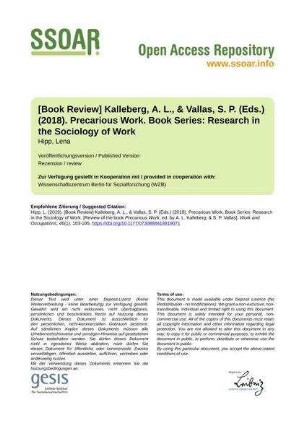 [Book Review] Kalleberg, A. L., & Vallas, S. P. (Eds.) (2018). Precarious Work. Book Series: Research in the Sociology of Work