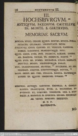 III. Hochsiburgum. Antiquum. Saxonum. Castellum. In. Monte. S. Gertrudis