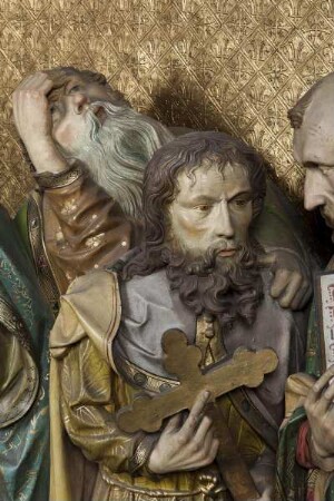 Maria-Schlaf-Altar — Tod Mariens im Beisein der Apostel mit Aufnahme Mariens in den Himmel — Apostel mit dem Kreuz