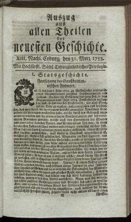XIII. Nachlese. Coburg, den 31. Merz. 1753.