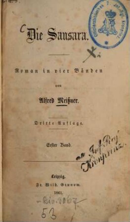 Die Sansara : Roman in 4 Bänden von Alfred Meissner. 1