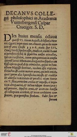 Decanus collegii philosophici in academia Vuittebergensi Caspar Cruciger