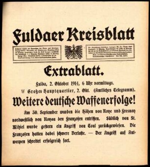 Erste Ausgabe vom Freitag, den 02. Oktober 1914.