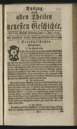 XXVIII. Stück. Coburg, den 11. Jul. 1753.