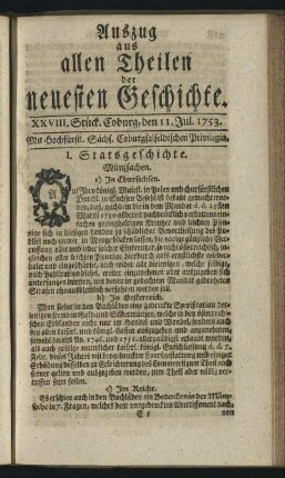 XXVIII. Stück. Coburg, den 11. Jul. 1753.
