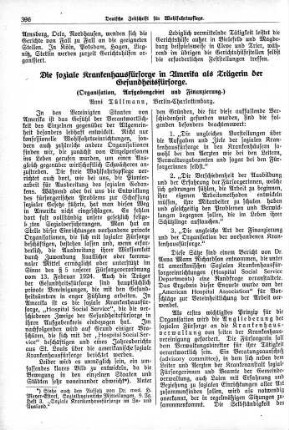 Die soziale Krankenhausfürsorge in Amerika als Trägerin der Gesundheitsfürsorge