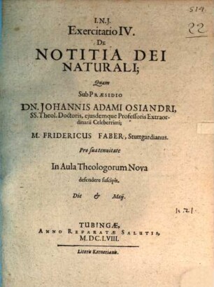 Exercitatio IV. de notitia Dei naturali