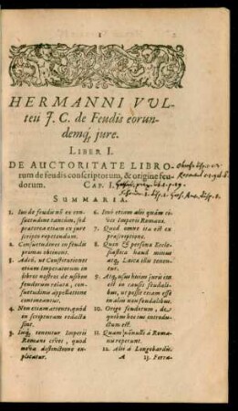 Hermanni Vulteii I. C. de Feudis eorundemque iure. Liber I.