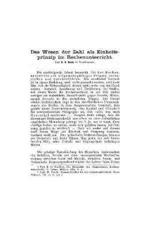 Das Wesen der Zahl als Einheitsprinzip im Rechenunterricht