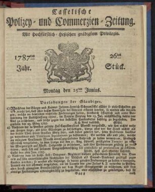 26tes Stueck, Montag den 25ten Junius. 1787