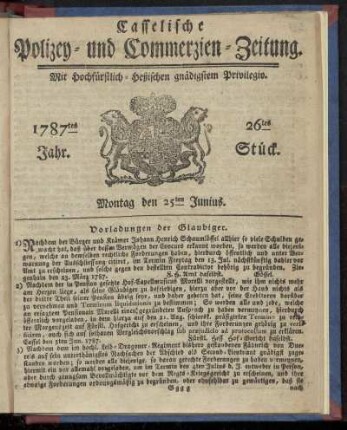 26tes Stueck, Montag den 25ten Junius. 1787