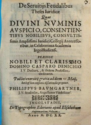 De Seruitijs Feudalibus Theses Iuridicae