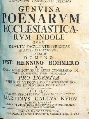 Dissertatio Inavgvralis Ivridica De Genvina Poenarvm Ecclesiasticarvm Indole