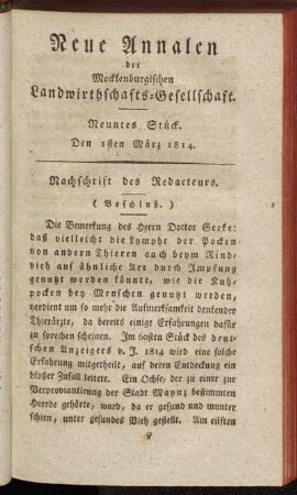 Neuntes Stück. Den 1sten März 1814.