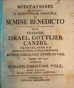Meditationes In Aliqvot S. Scriptvrae Oracvla De Semine Benedicto
