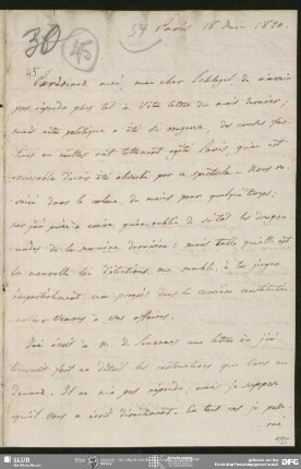 Eigenh. Brief von Auguste Louis de Staël-Holstein an August Wilhelm von Schlegel, Paris, 18.06.1820
