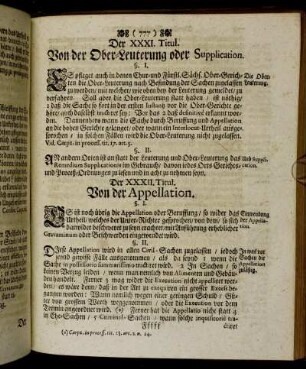 Der XXXI. Titul. Von der Ober-Leuterung oder Supplication. / Der XXXII. Titul. Von der Appellation.