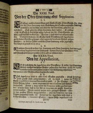 Der XXXI. Titul. Von der Ober-Leuterung oder Supplication. / Der XXXII. Titul. Von der Appellation.