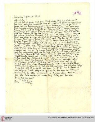 Familienkorrespondenz Klee: Brief von Felix Klee an Lily Klee