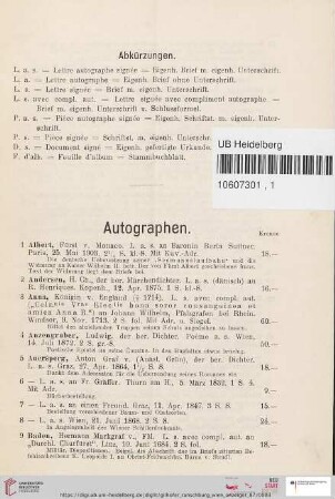 Autographen (Nr. 1-258)