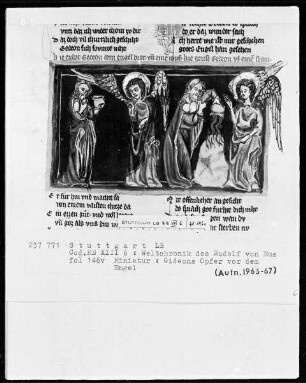 Weltchronik - Bruder Philipp — ---, Folio 1recto-256recto---, Folio 1recto-256rectoGideons Opfer vor dem Engel, Folio 146verso
