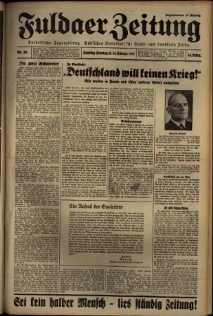 Erste Ausgabe vom Samstag, den 13. Februar 1937.