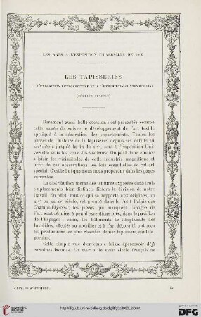 3. Pér. 24.1900: Les tapisseries à l'exposition rétrospective et à l'exposition contemporaine, 1 : les arts à l'Exposition Universelle de 1900