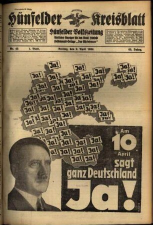 Erste Ausgabe vom Freitag, den 08. April 1938.