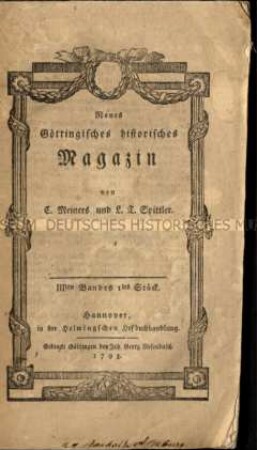 Neues Göttingisches Historisches Magazin. Dritter Band, 1793/94