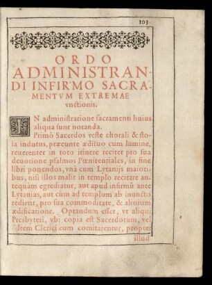 Ordo Administrani Infirmo Sacramentum Extremae unctionis.