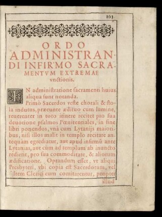 Ordo Administrani Infirmo Sacramentum Extremae unctionis.