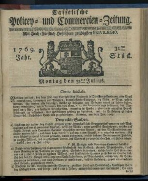 31tes Stueck, Montag den 31ten Julius 1769