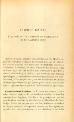 Chapitre dixième. État présent des missions de Cochinchine et du Cambodge (1884)