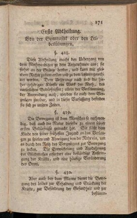 Erste Abtheilung. Von der Gymnastik oder den Leibesübungen