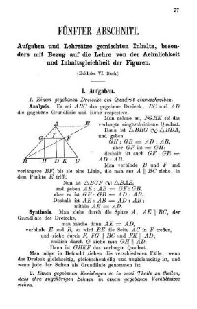 Sechster bis Siebenter Abschnitt. Der Stereometrie angehörige Aufgaben. Der Planimetrie und Stereometrie angehörige Aufgaben.