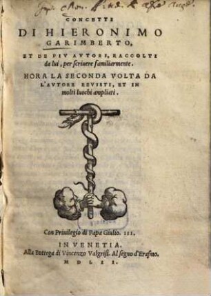 Concetti Di Hieronimo Garimberto, Et De Piv Avtori : Raccolti da lui, per scrivere familiarmente