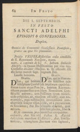 Die I. Septembris. In Festo Sancti Adelphi Episcopi & Confessoris. Duplex