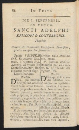 Die I. Septembris. In Festo Sancti Adelphi Episcopi & Confessoris. Duplex