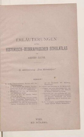 Erläuterungen zu dem Historisch-Geographischen Schulatlas vom Georg Jausz