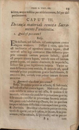 Caput III. De causa materiali remota Sacramenti Poenitentiae.
