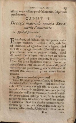 Caput III. De causa materiali remota Sacramenti Poenitentiae.