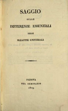 Saggio sulle differenze essenziali delle malattie universali