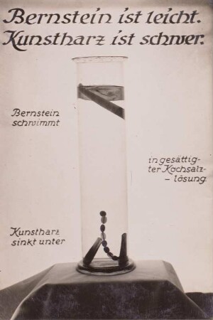 Bernstein-Echtheitsprüfung : Tafel mit Demonstration der Bernstein-Echtheitsprüfung. Staatliche Bernstein-Manufaktur Königsberg (Kaliningrad, Russland)