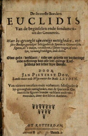 De ses eerste Boecken Euclidis van de beginselen ende fondamenten der Geometrie